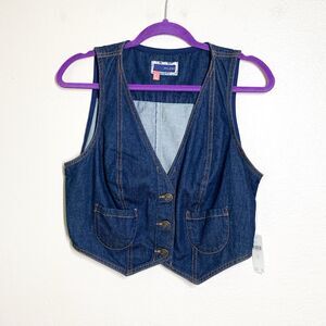 Pilcro Anthropologie Denim Vest Top US 12 Dark Blue Cropped Pockets Cotton NWT